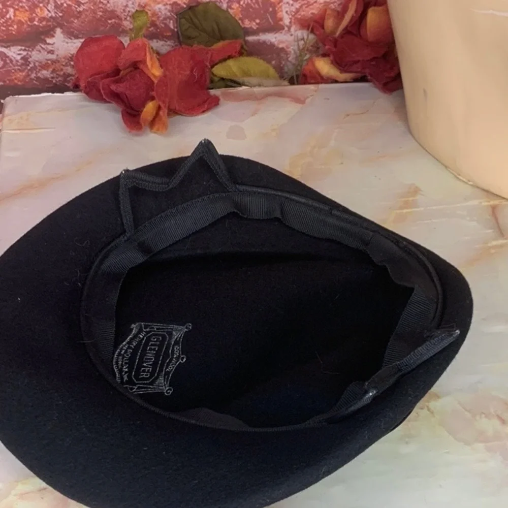 Vintage 40s Glenover Henry Pollack Tilt Felt Black Wool Felt Rhinestone …